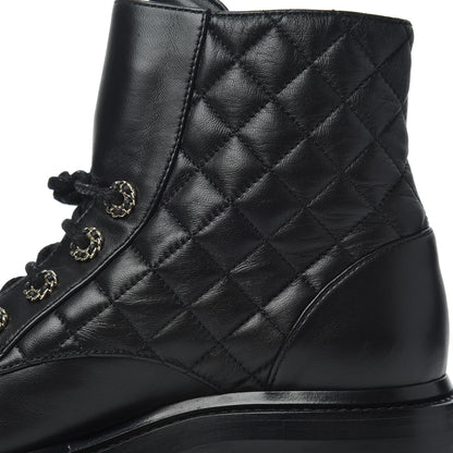 Chanel Shiny Lambskin Quilted Lace Up Combat Boots 36.5 Black 10 of 17