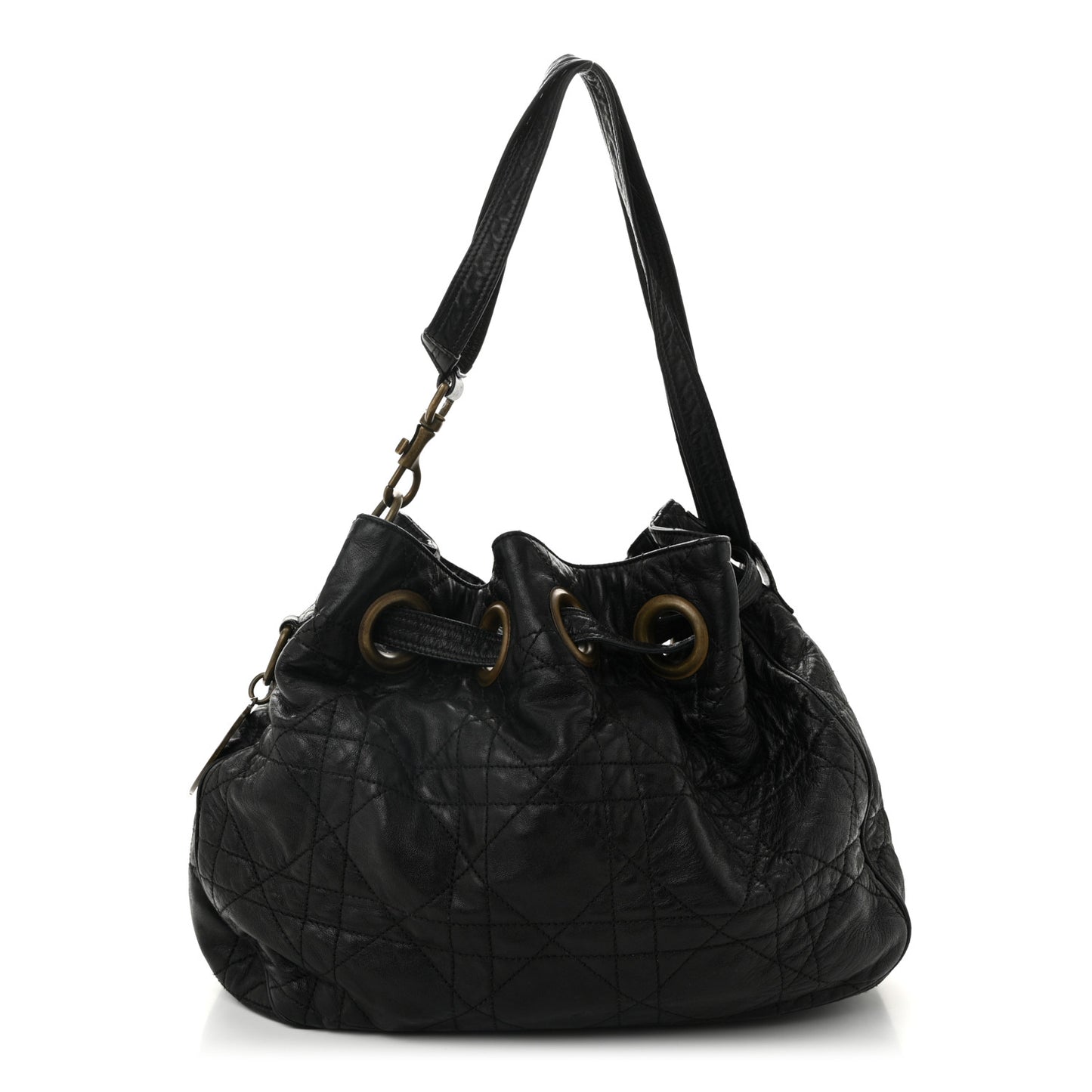 Lambskin Cannage Drawstring Bag Black