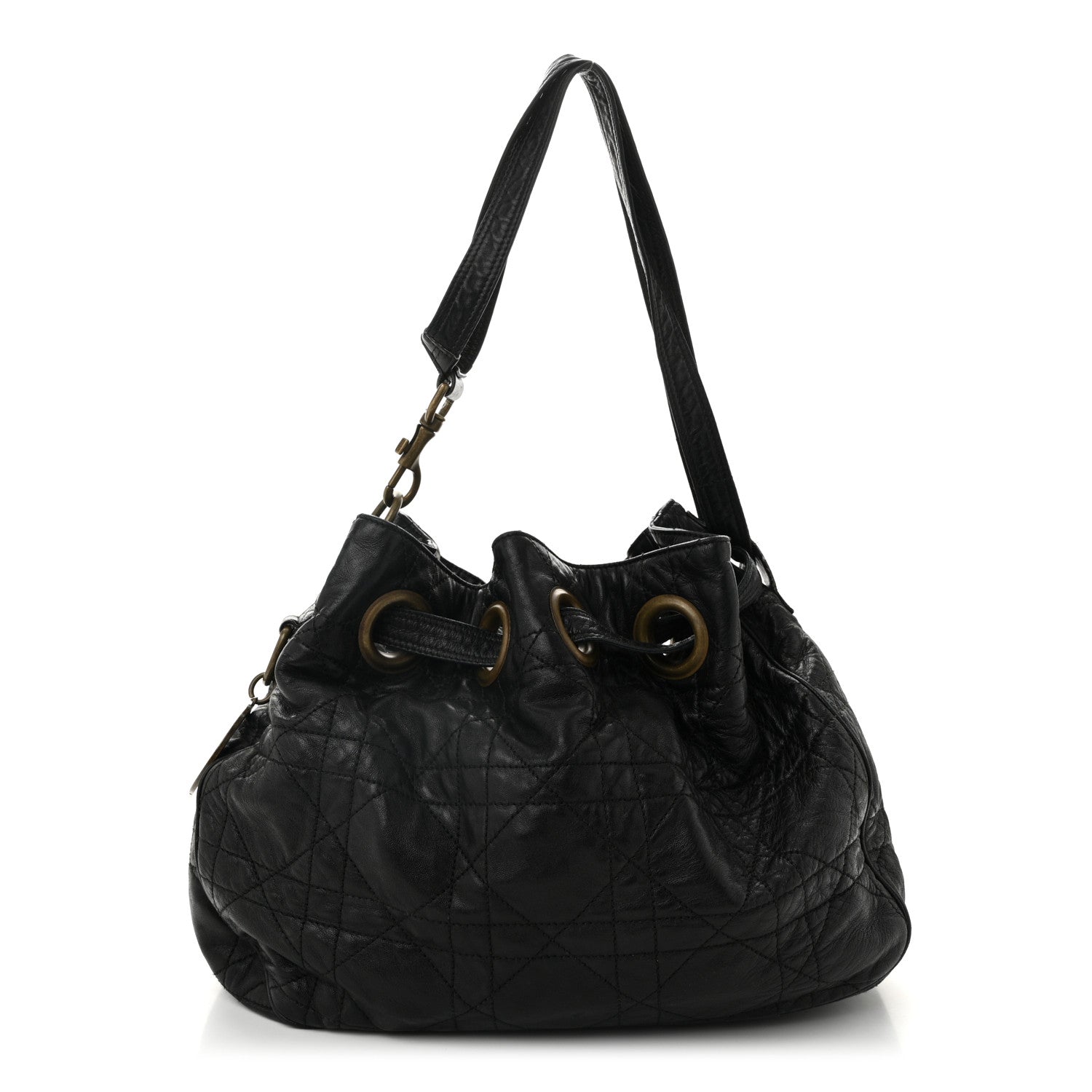 Christian Dior Lambskin Cannage Drawstring Bag Black 1 of 12
