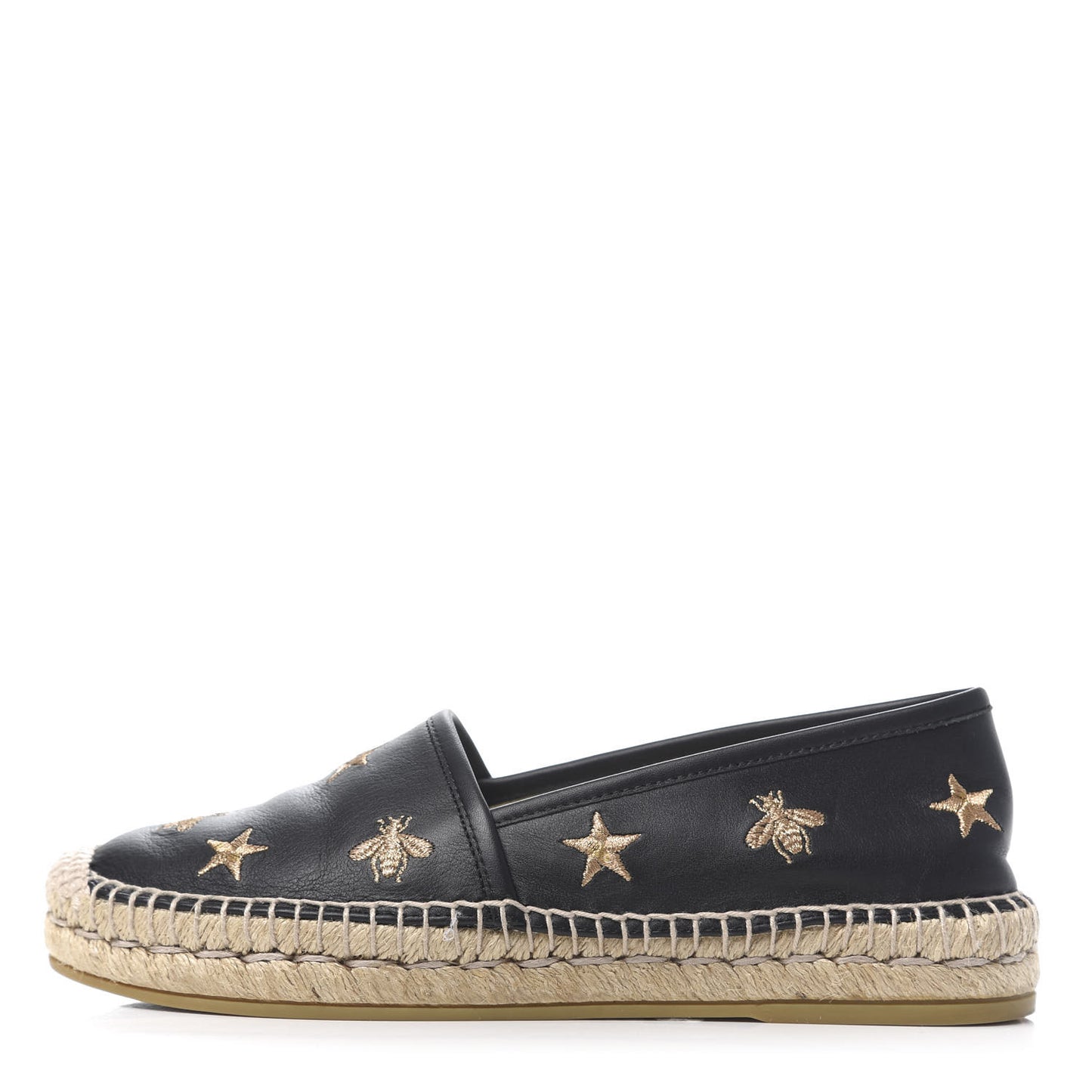 Calfskin Bee Star Embroidered Espadrilles 36 Black