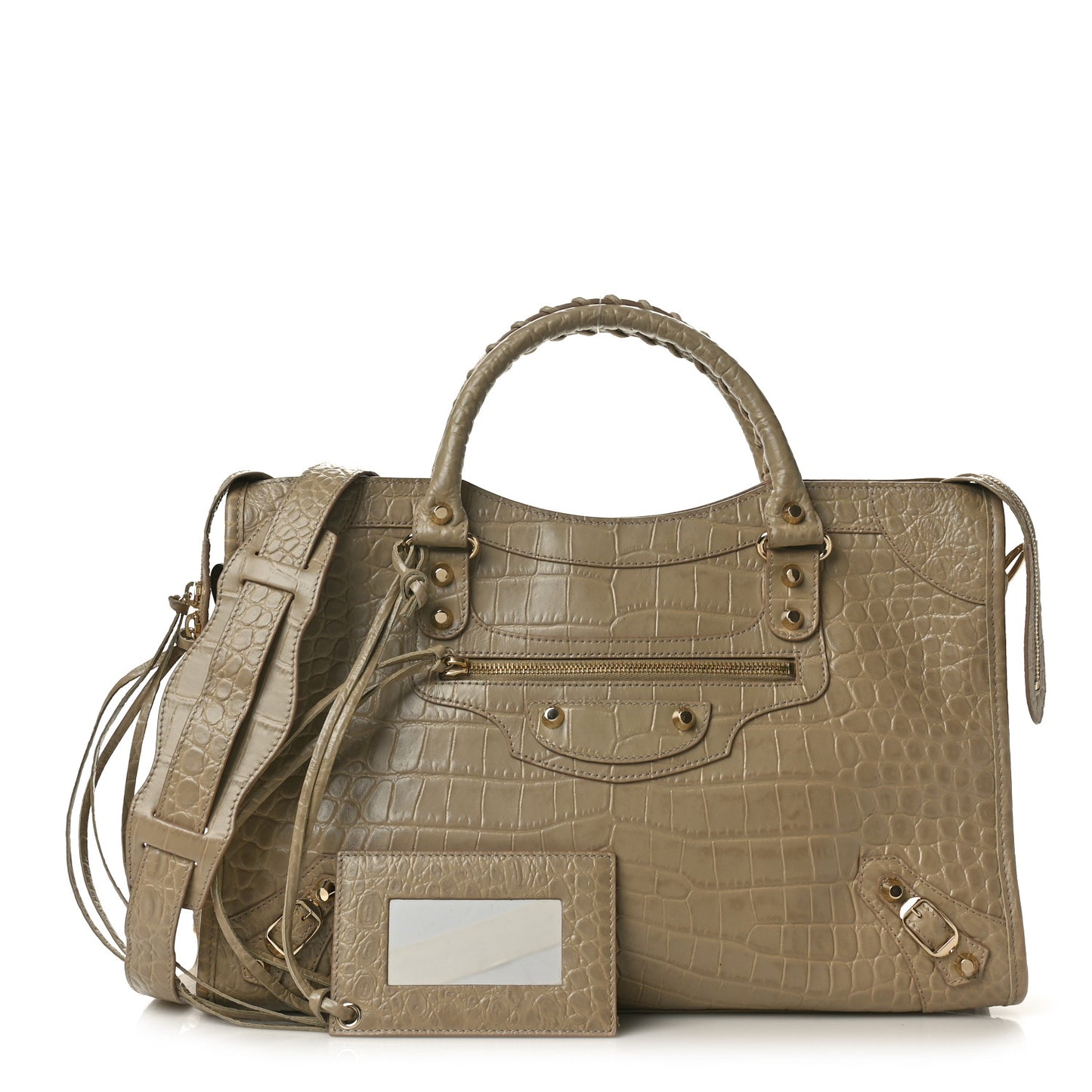 Calfskin Crocodile Embossed Classic Gold Hardware City Beige Latte