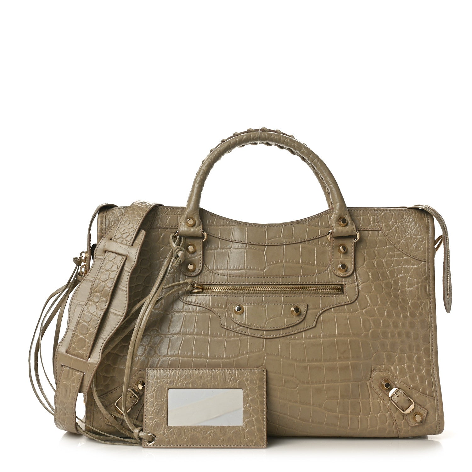 Balenciaga Calfskin Crocodile Embossed Classic Gold Hardware City Beige Latte 2 of 11