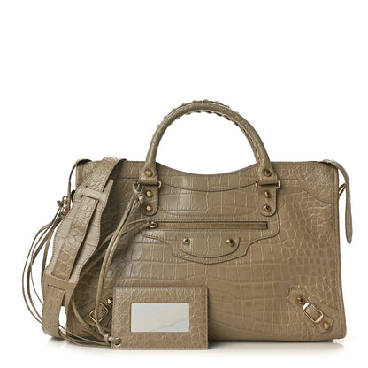 Balenciaga Calfskin Crocodile Embossed Classic Gold Hardware City Beige Latte 2 of 11
