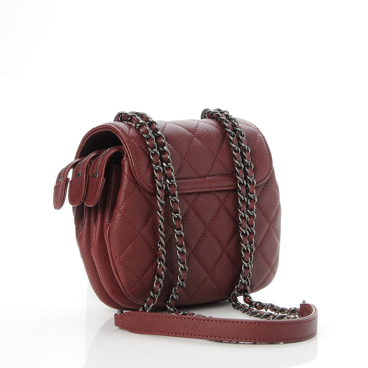 Goatskin Quilted CC Waiter Crossbody Burgundy