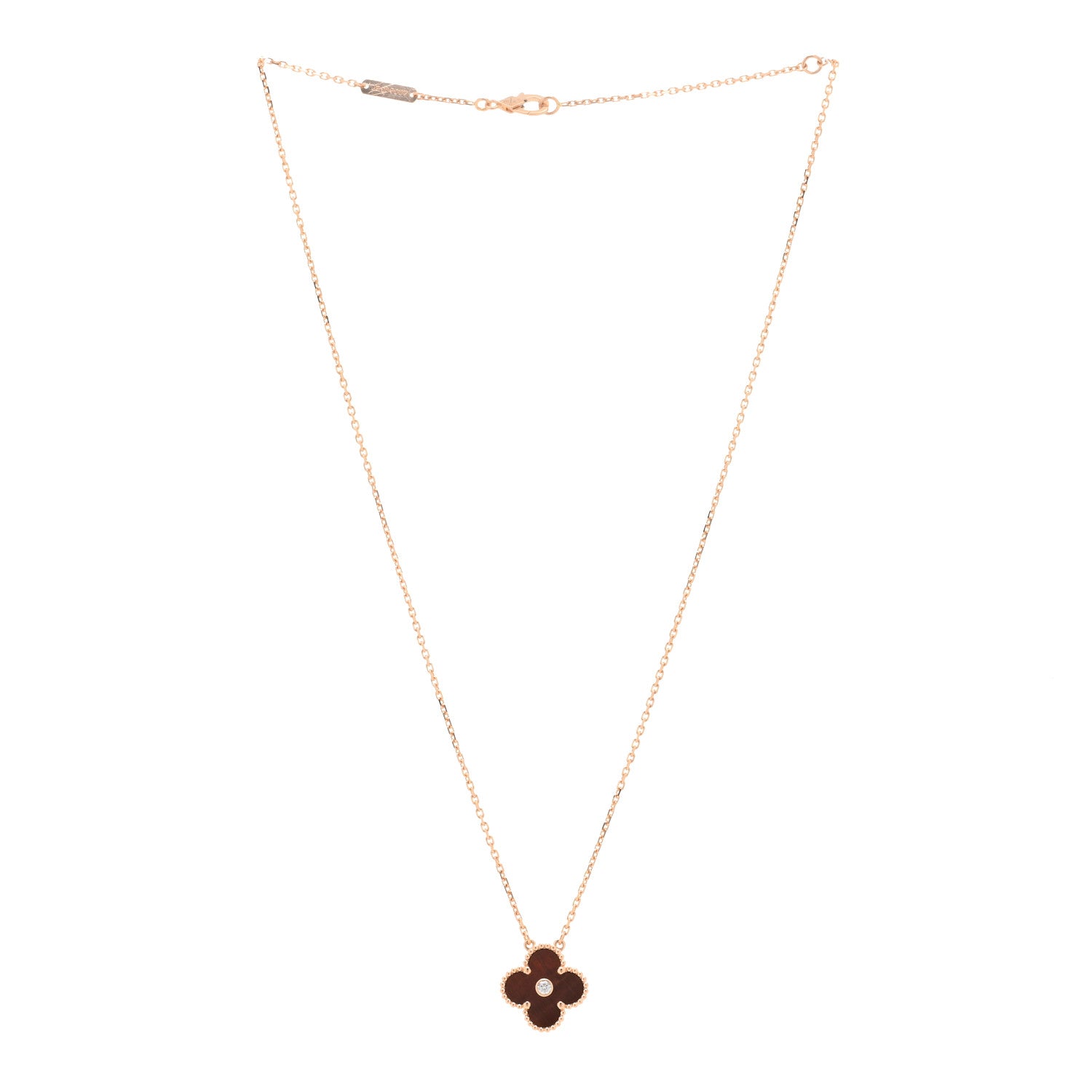 Van Cleef & Arpels 18K Rose Gold Diamond Bulls Eye Vintage Alhambra Pendant Necklace 2 of 3