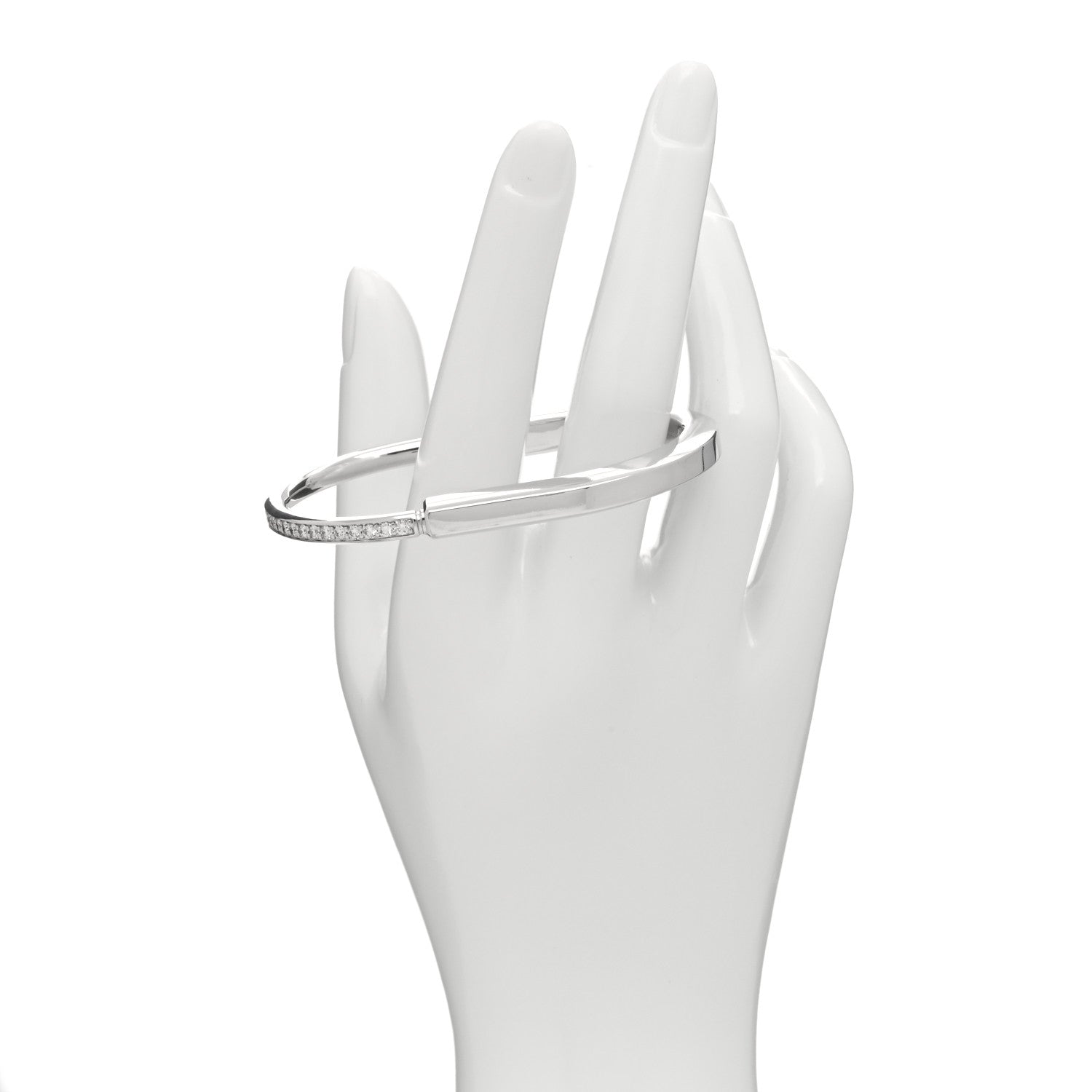 Tiffany 18K White Gold Diamond Tiffany Lock Half Pave Bangle Bracelet 3 of 6