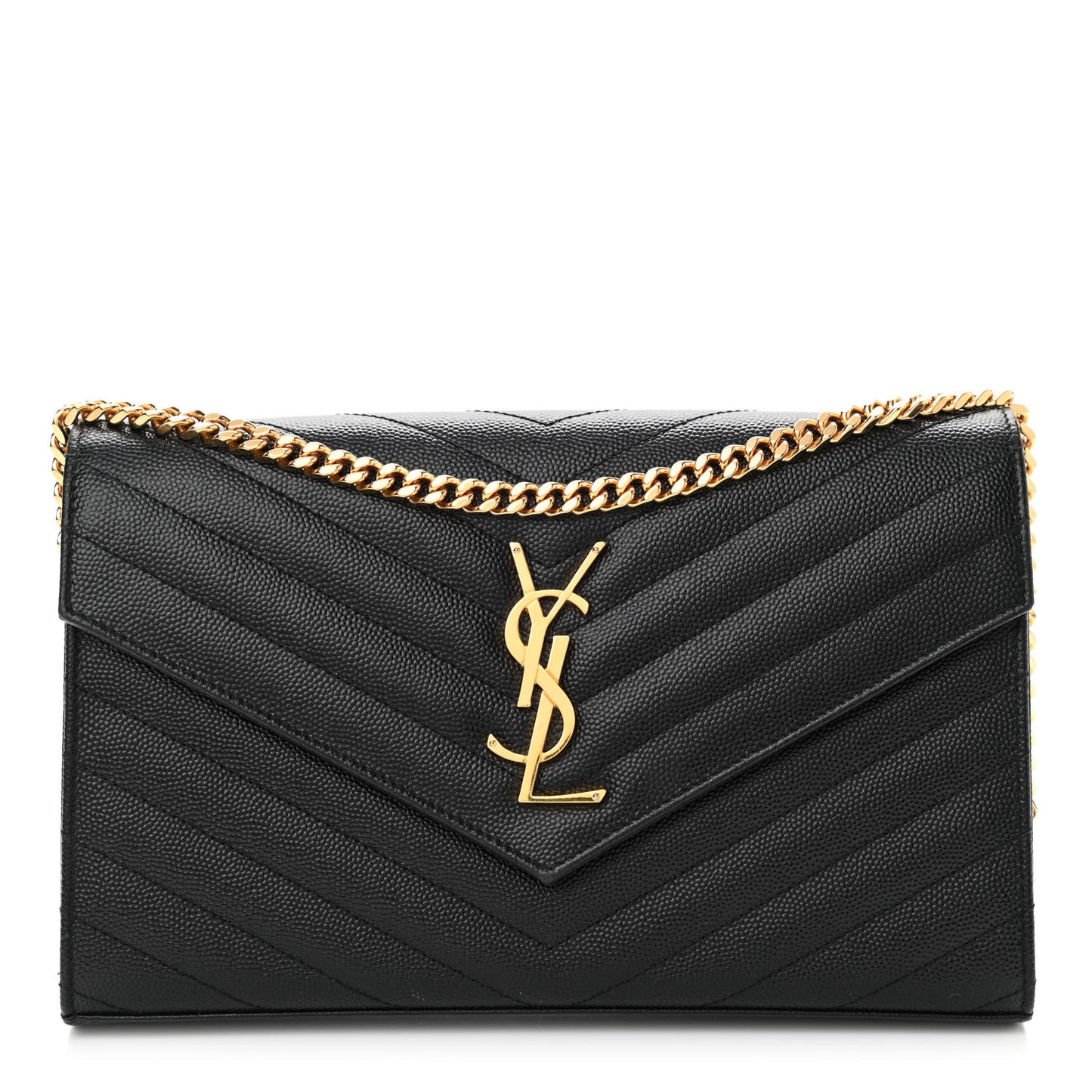 Grain De Poudre Matelasse Chevron Monogram Chain Wallet Black