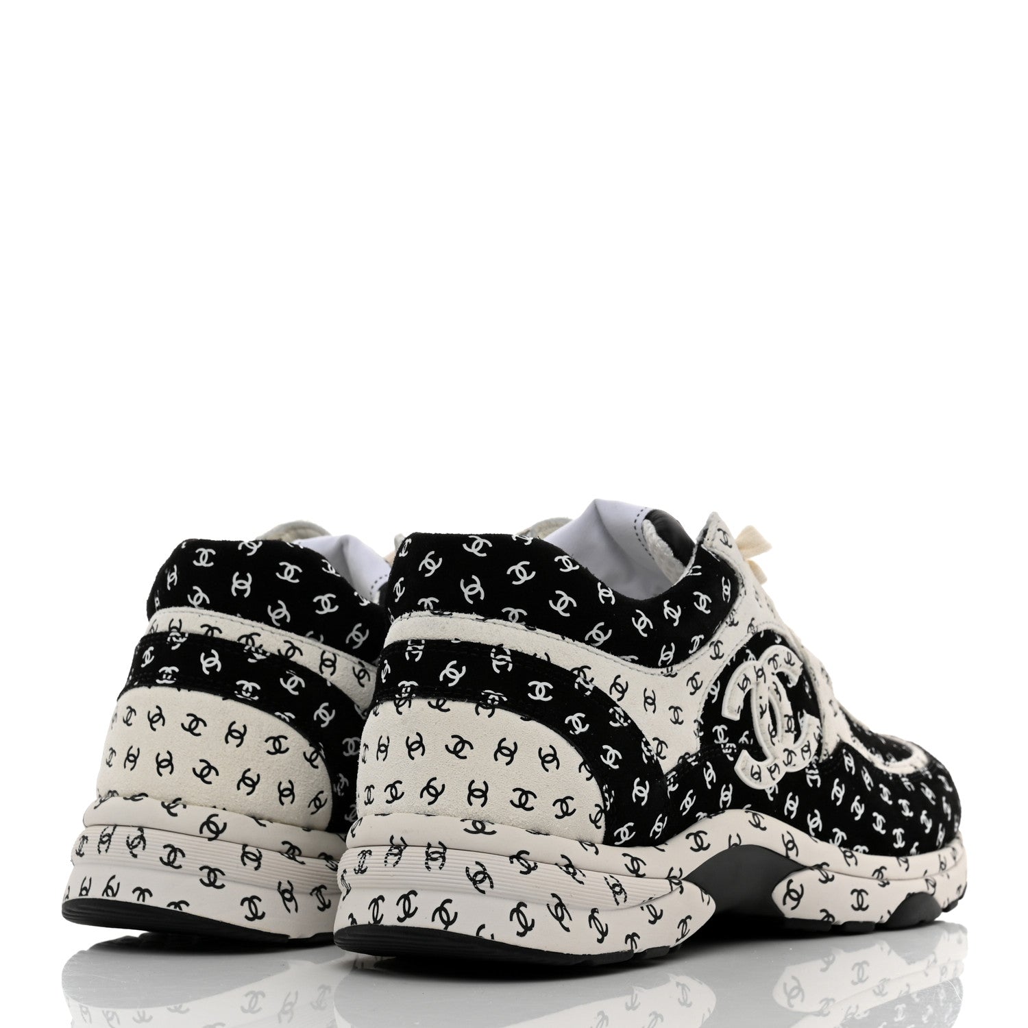 Chanel Nylon Suede Calfskin Printed CC Sneakers 40.5 White Black 4 of 9
