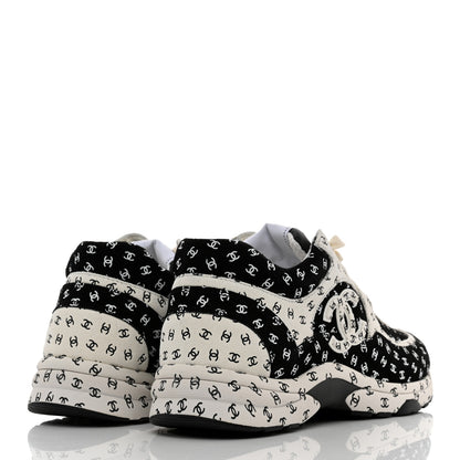 Chanel Nylon Suede Calfskin Printed CC Sneakers 40.5 White Black 4 of 9