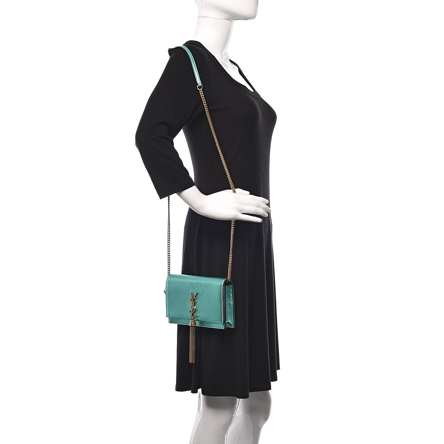 Laminated Calfskin Classic Monogram Kate Tassel Chain Wallet Green
