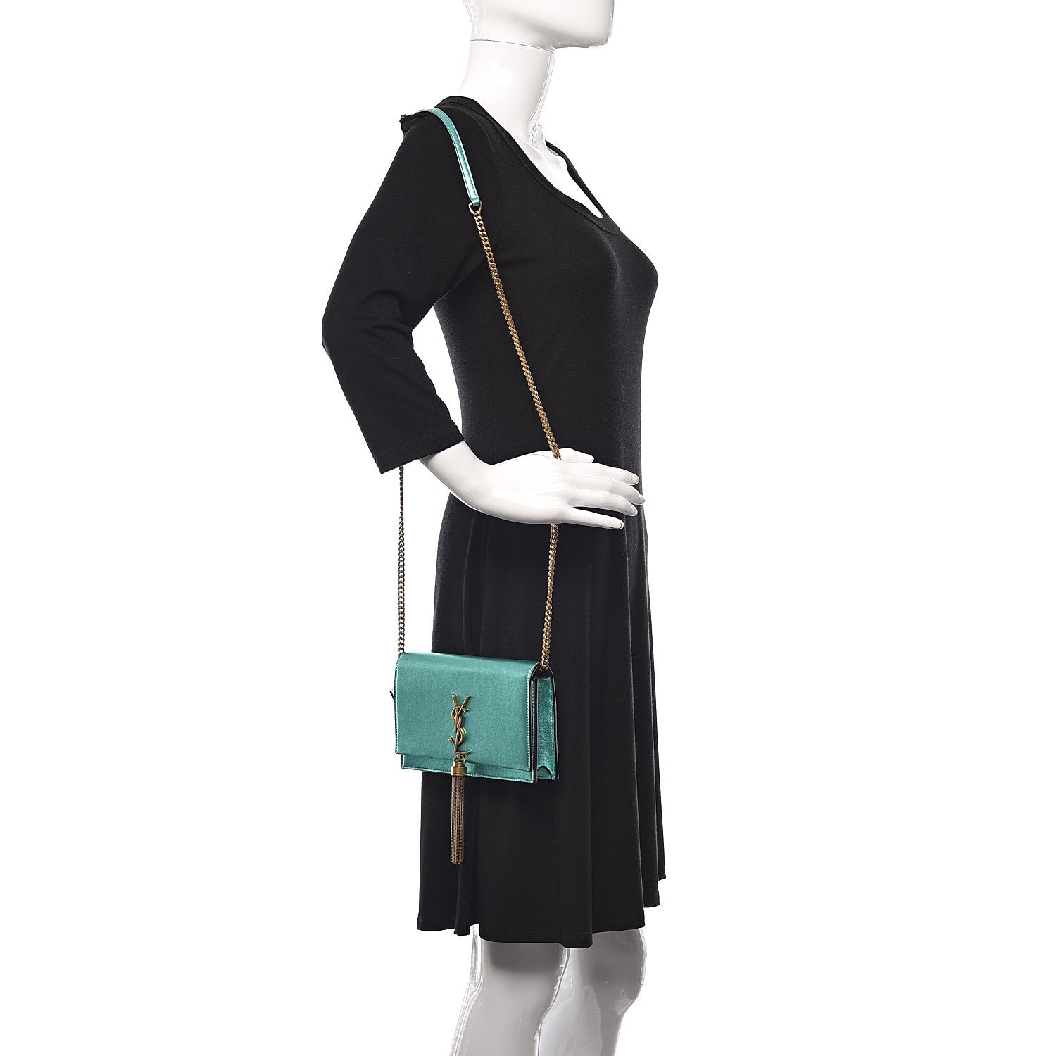 Saint Laurent Laminated Calfskin Classic Monogram Kate Tassel Chain Wallet Green 2 of 11