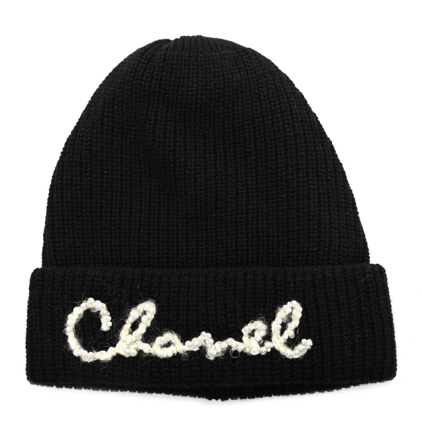 Cashmere Embroidered Beanie Hat Black White
