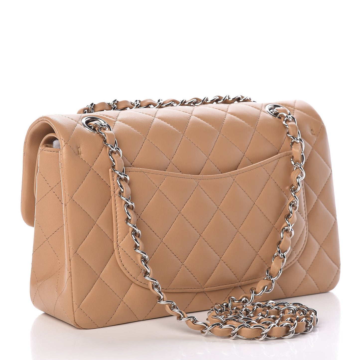 Lambskin Quilted Small Double Flap Beige