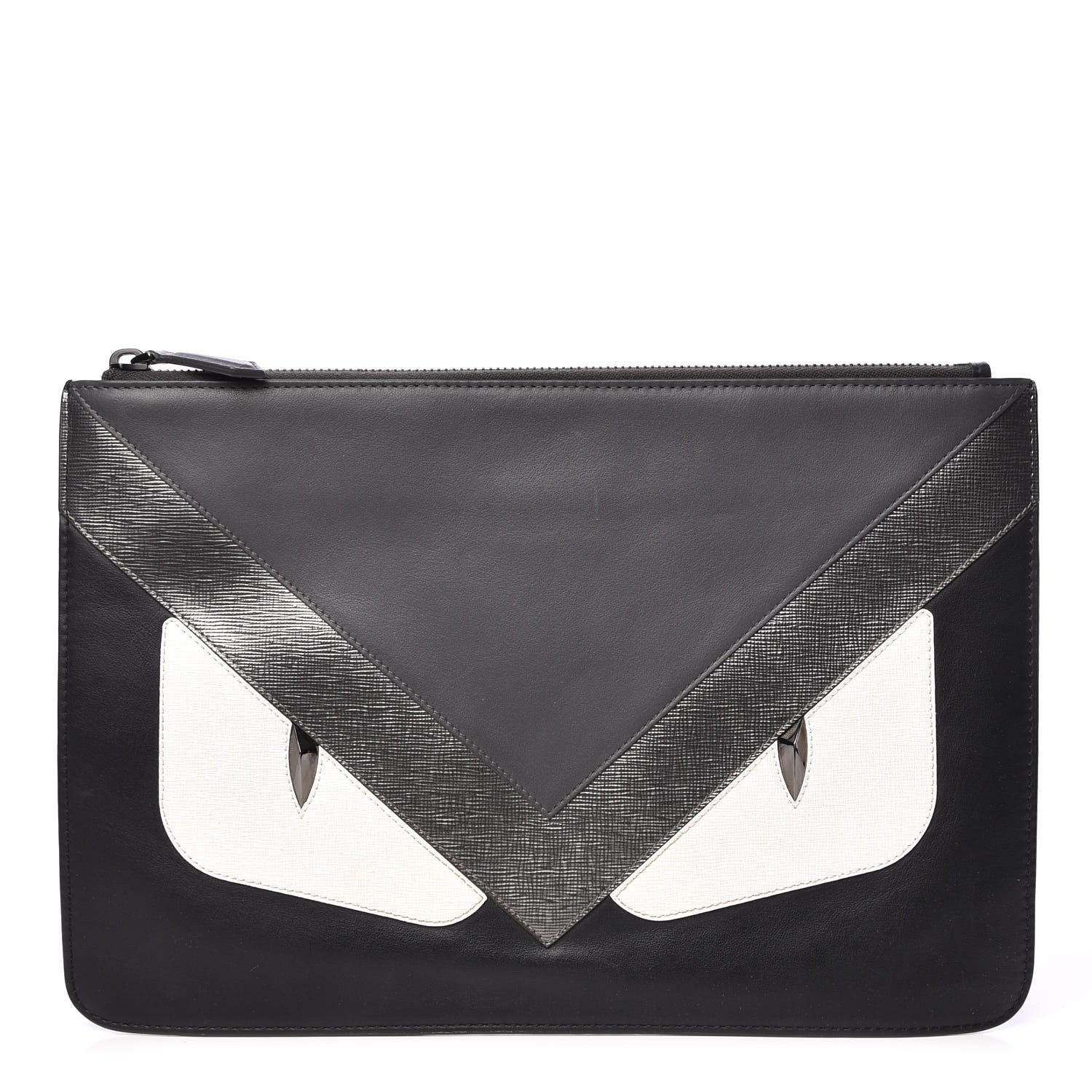 Fendi Vitello Century Elite Monster Eyes Pouch Black Graphite 1 of 10