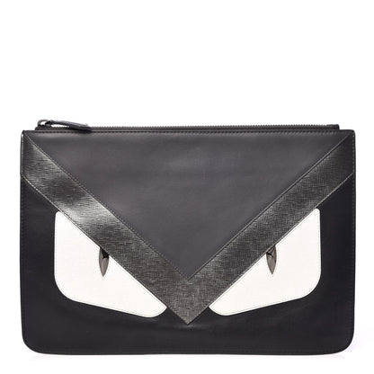 Fendi Vitello Century Elite Monster Eyes Pouch Black Graphite 1 of 10