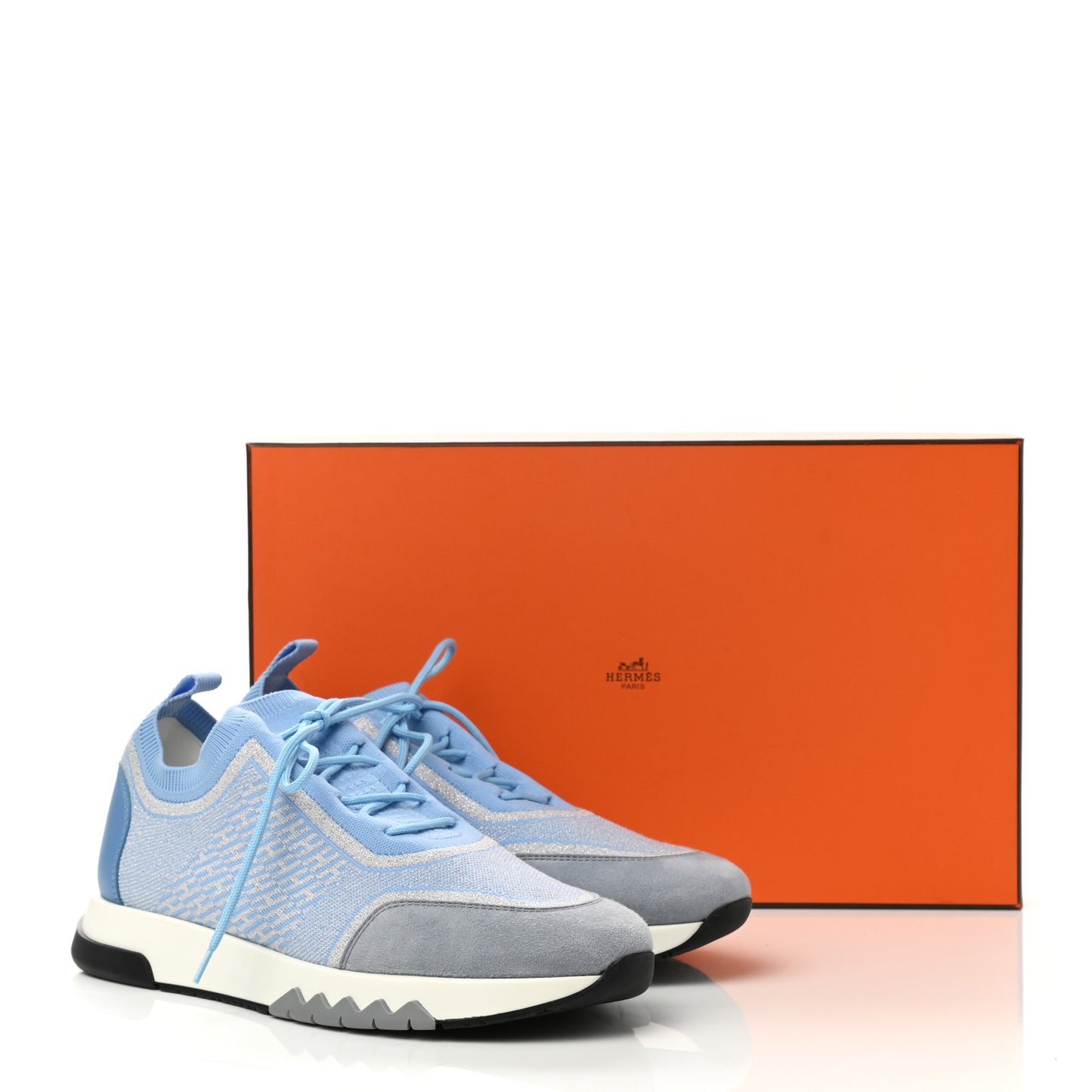 Goatskin Bi-Color Womens Addict Sneakers 38 Argent Bleu Faience