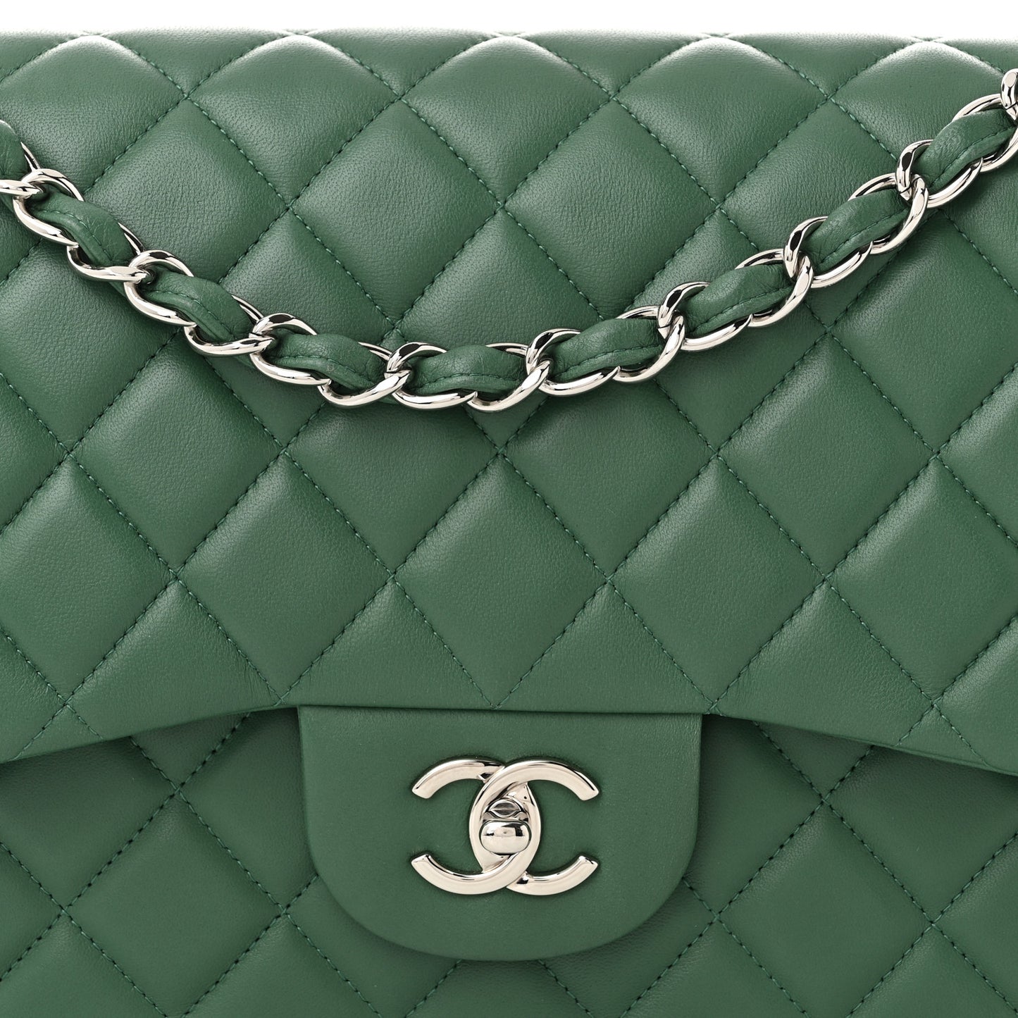 Lambskin Quilted Jumbo Double Flap Green
