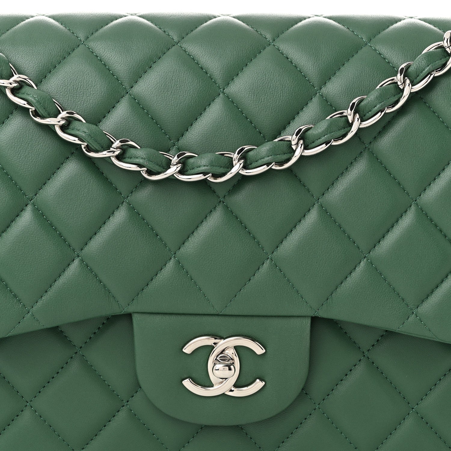 Chanel Lambskin Quilted Jumbo Double Flap Green 8 of 10
