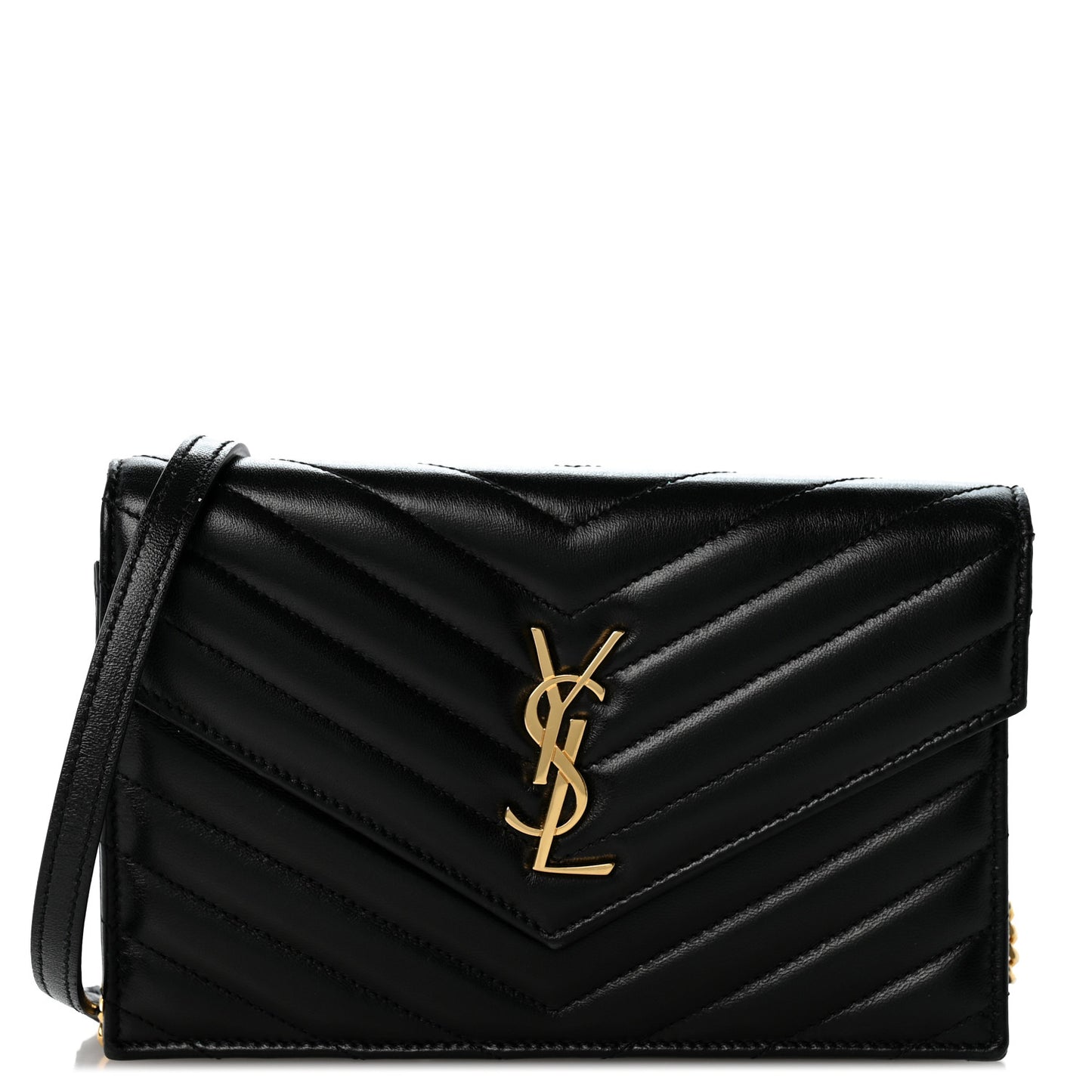 Lambskin Matelasse Chevron Monogram Envelope Chain Wallet Black