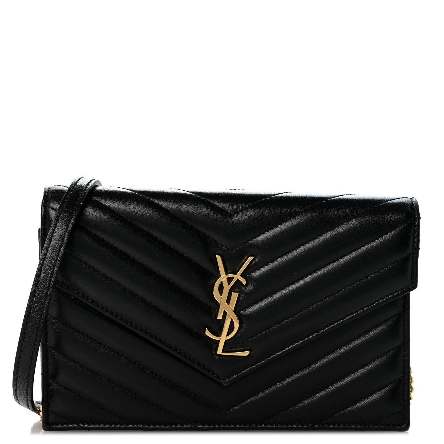 Saint Laurent Lambskin Matelasse Chevron Monogram Envelope Chain Wallet Black 1 of 12