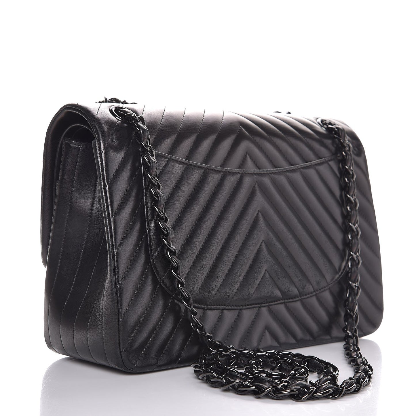 Lambskin Chevron Quilted Jumbo Double Flap So Black