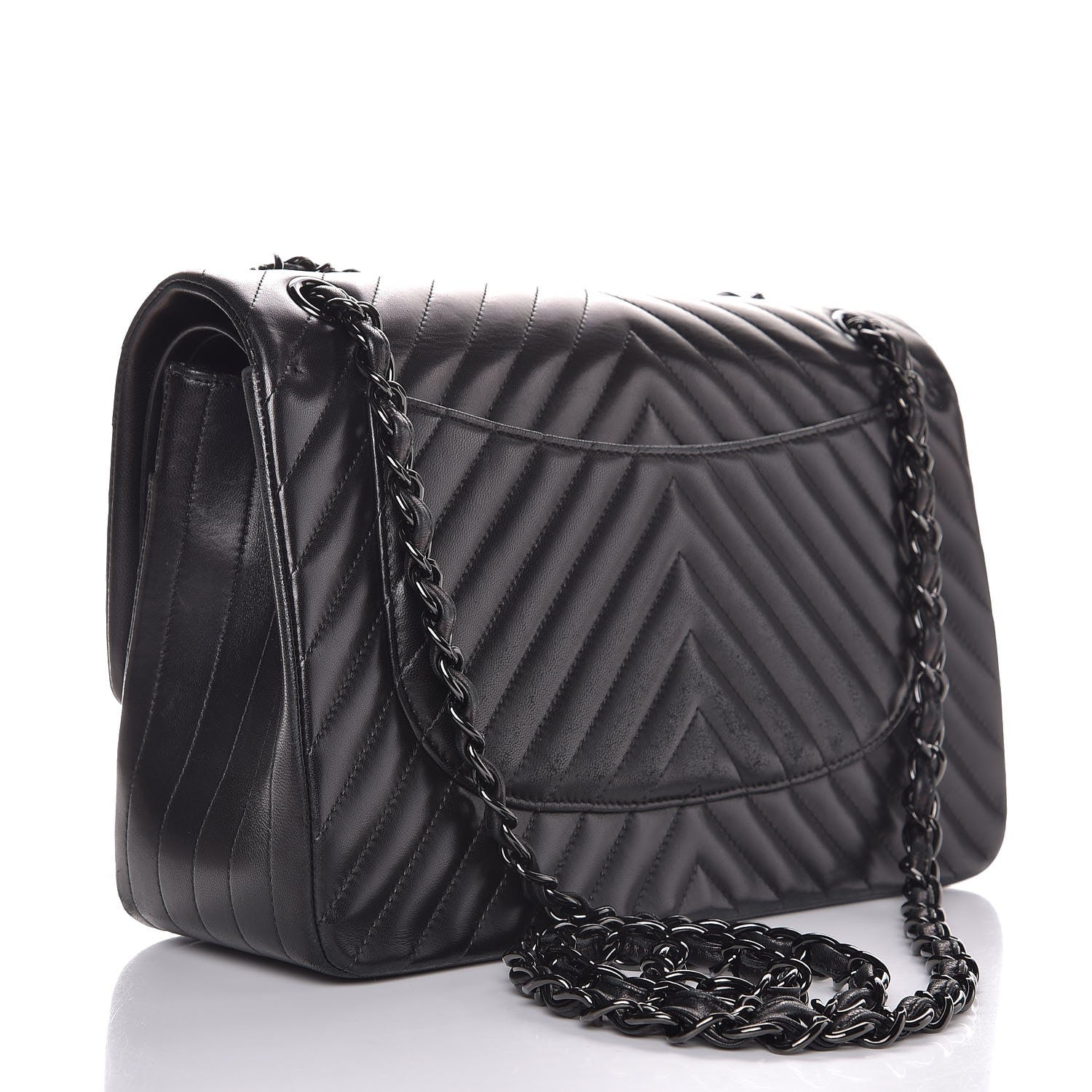 Chanel Lambskin Chevron Quilted Jumbo Double Flap So Black 4 of 9