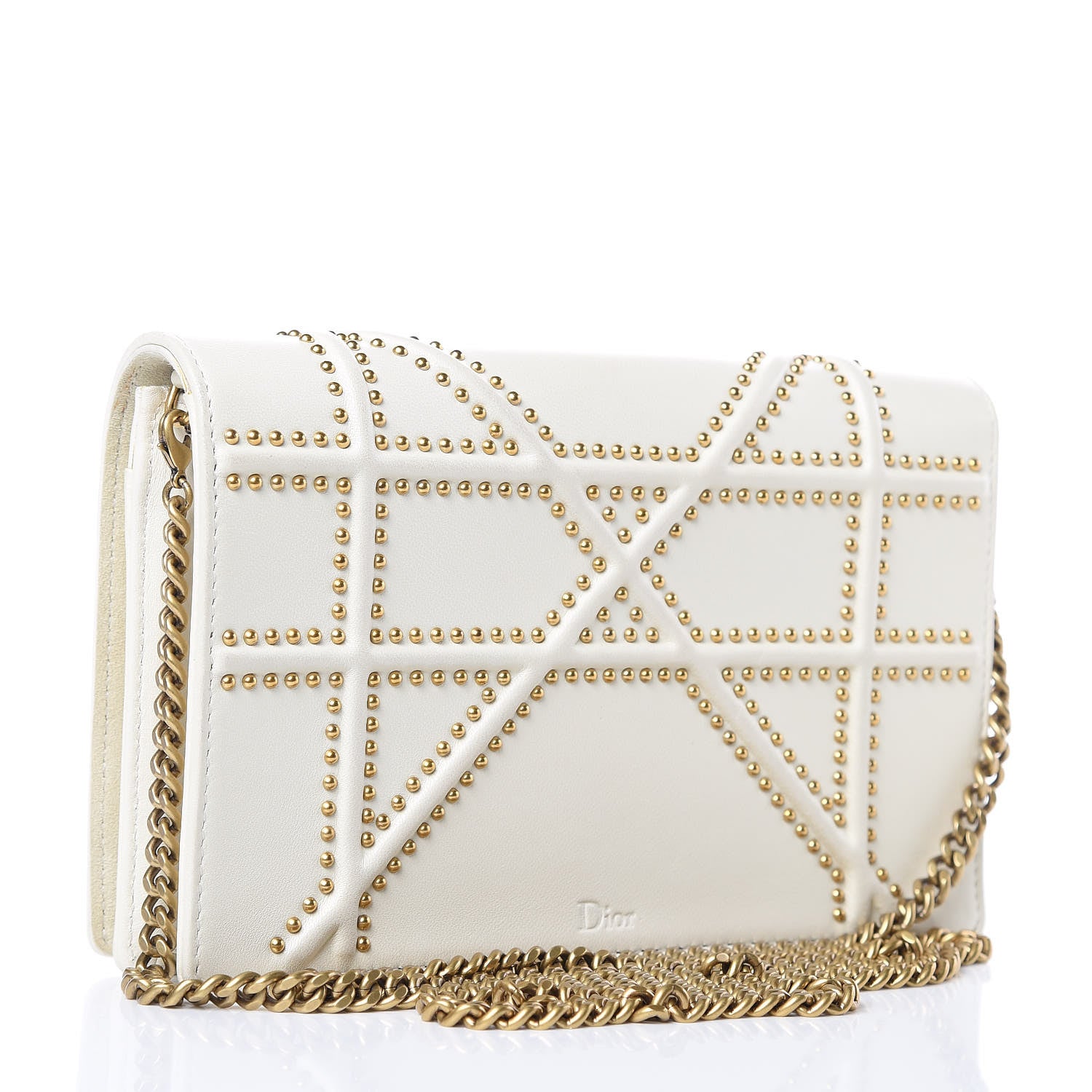 Christian Dior Calfskin Studded Diorama Wallet on Chain Pouch Off White 3 of 12