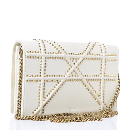 Christian Dior Calfskin Studded Diorama Wallet on Chain Pouch Off White 3 of 12