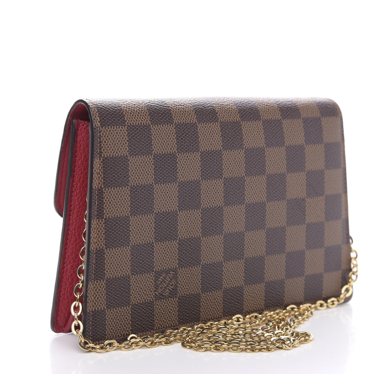 Damier Ebene Croisette Chain Wallet Scarlet