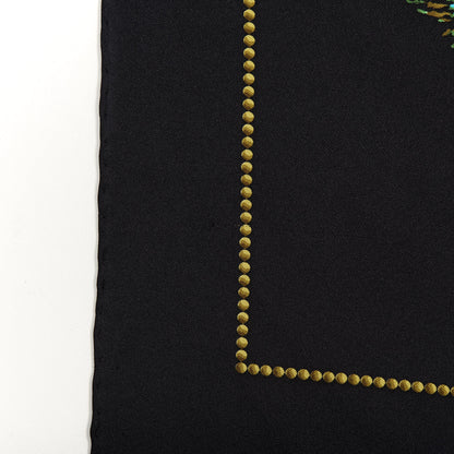 Gucci Silk Peacock Feather Printed Square Scarf Black Yellow 4 of 5