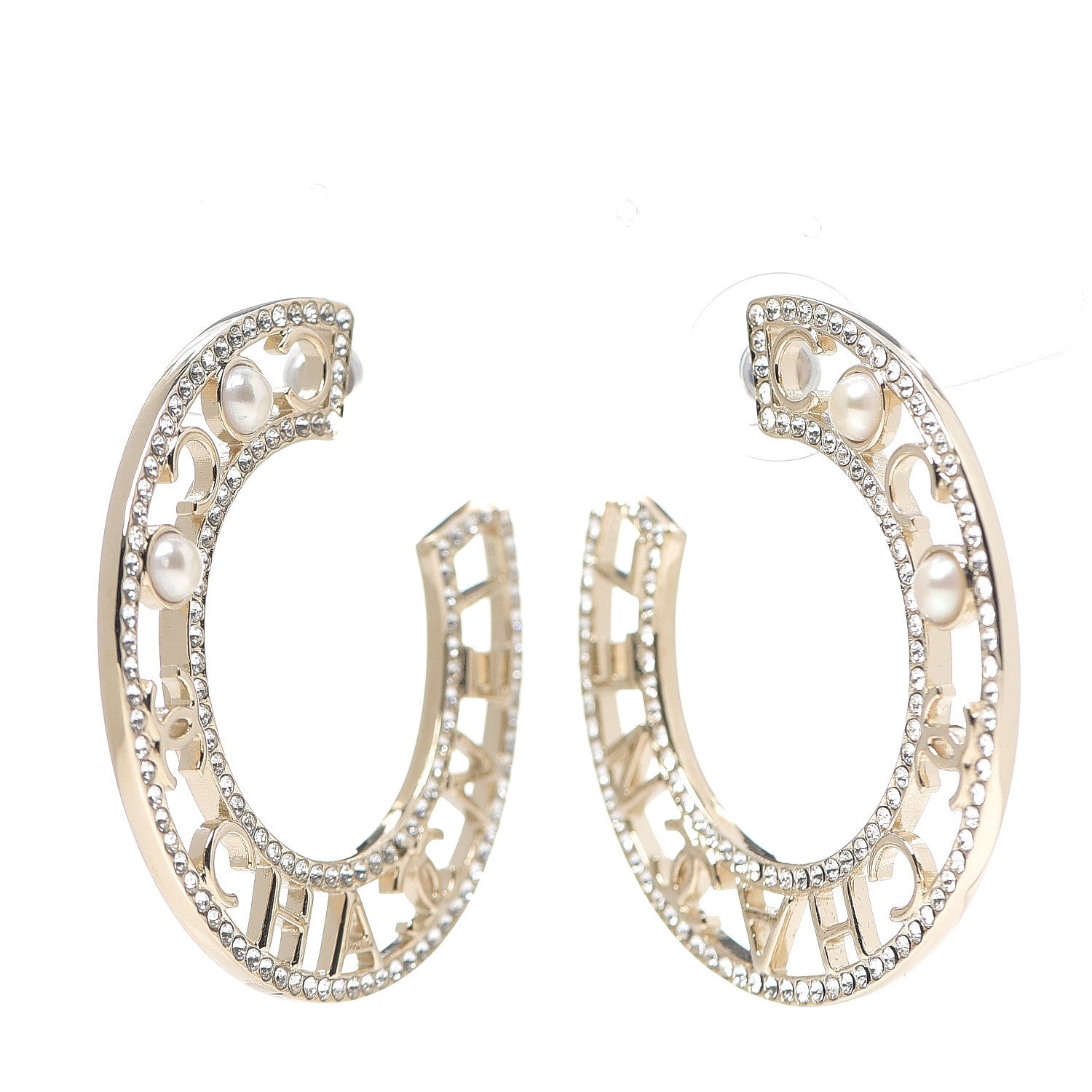 Chanel Crystal Pearl Bow-tiful CC Hoop Earrings Gold 1 of 3