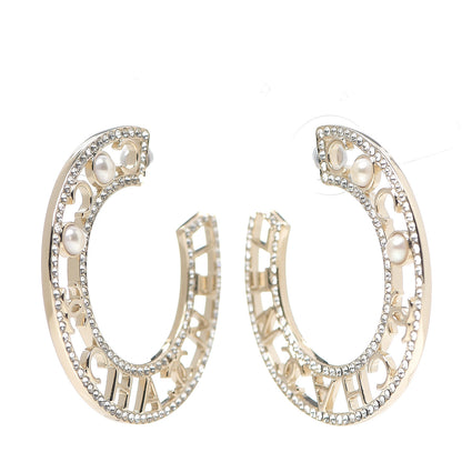 Chanel Crystal Pearl Bow-tiful CC Hoop Earrings Gold 1 of 3