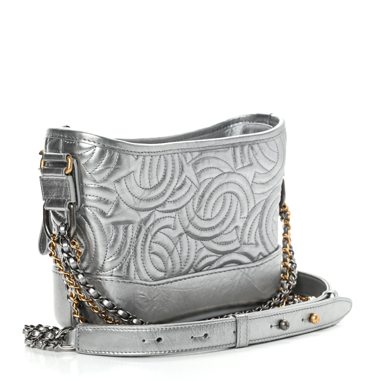 Chanel Metallic Aged Calfskin CC Quilted Small Gabrielle Hobo Dark Silver 2 of 4