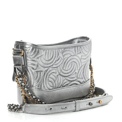 Chanel Metallic Aged Calfskin CC Quilted Small Gabrielle Hobo Dark Silver 2 of 4