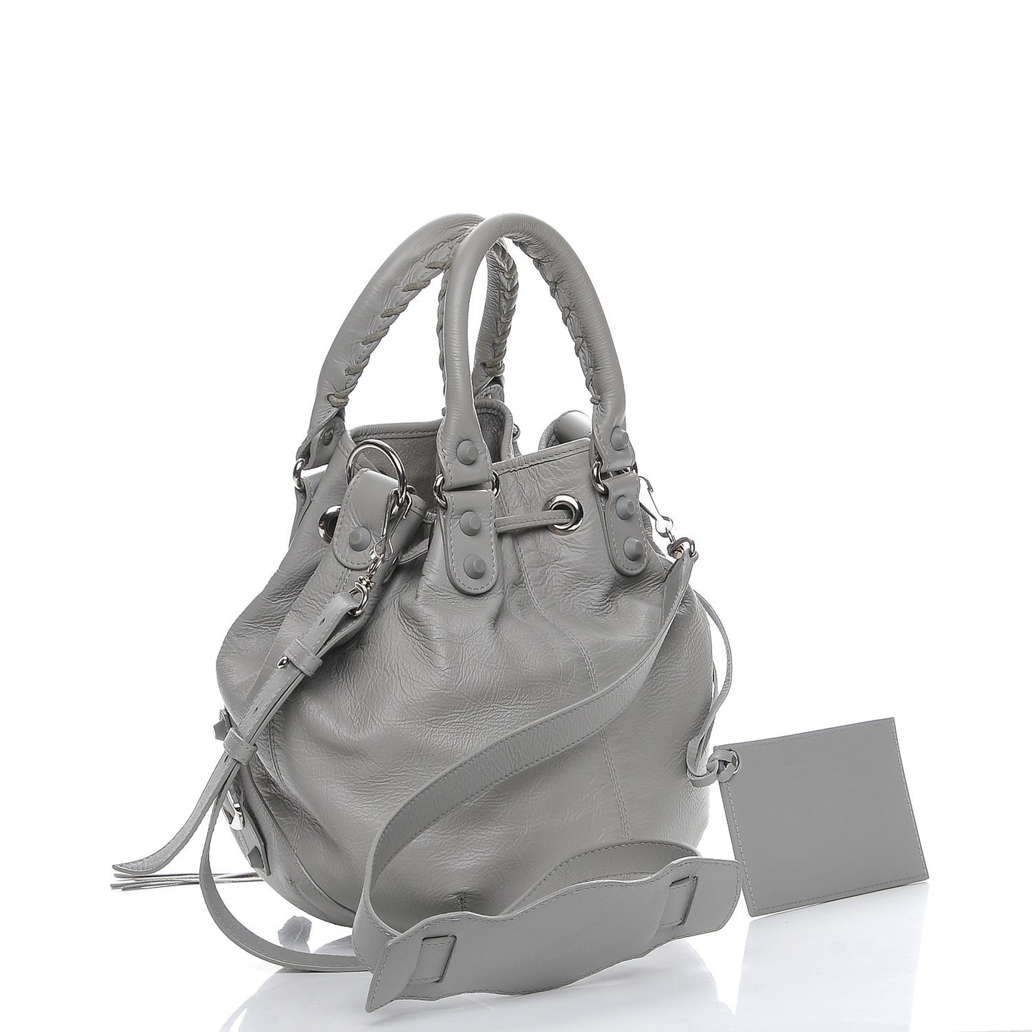 Matte Goatskin Rubber Covered Classic Hardware Mini Pompon Gris Glace