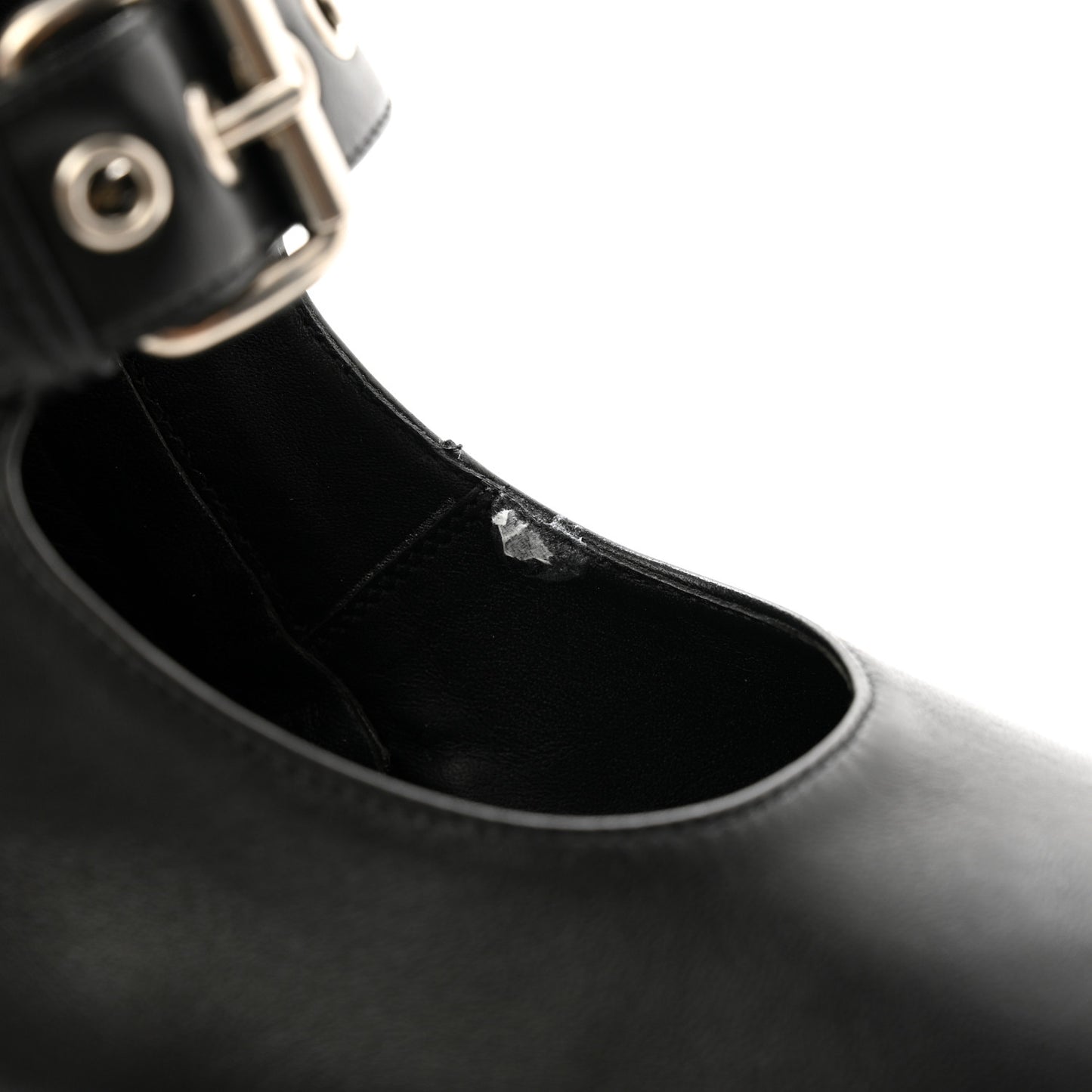 Calfskin Pin Buckle Knee High Boots 37 Black