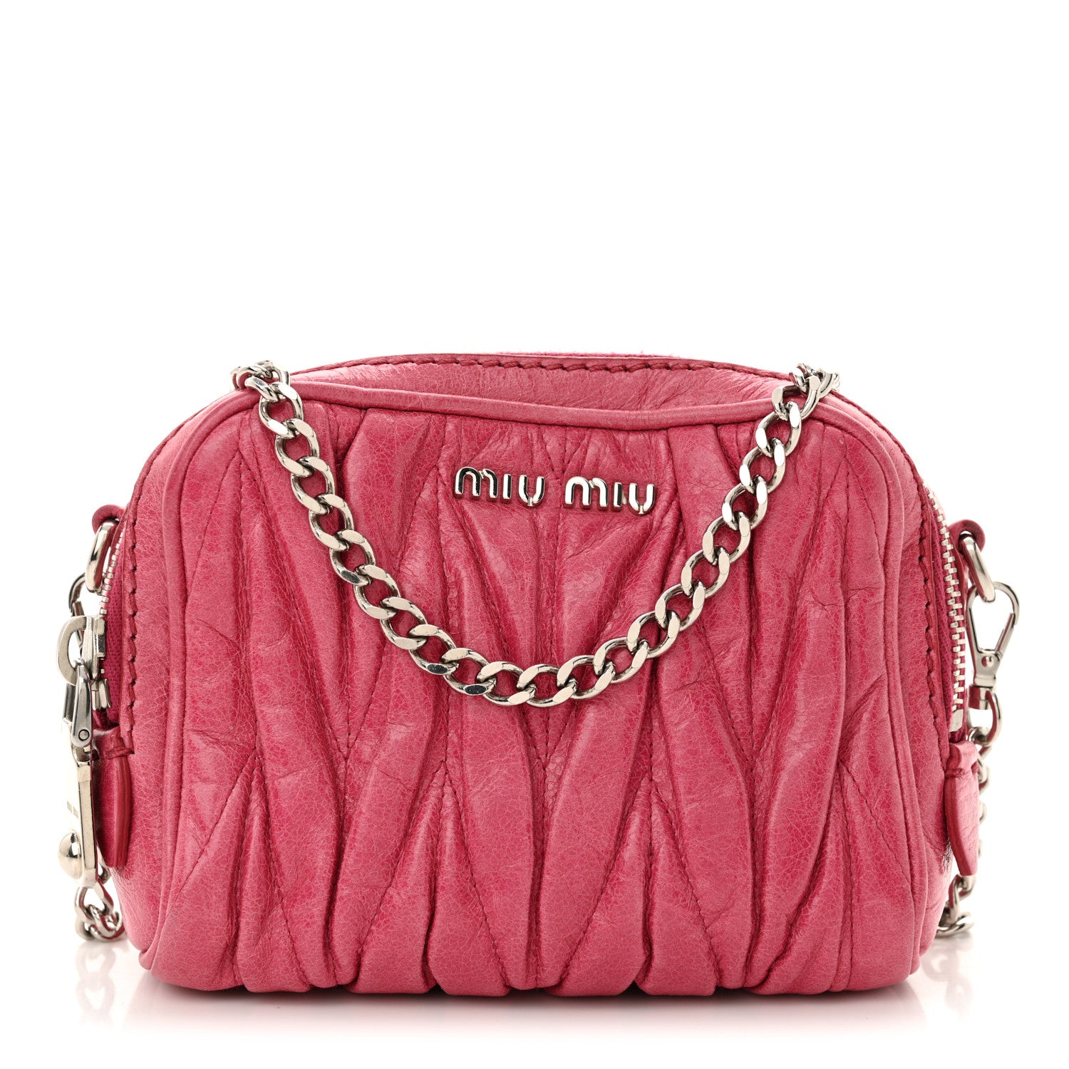 Miu Miu Vitello Lux Matelasse Double Zip Chain Mini Crossbody Bag Peonia 1 of 10