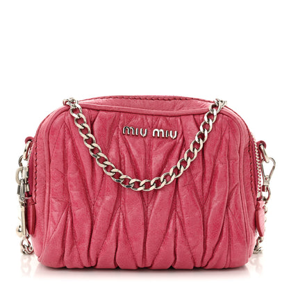 Miu Miu Vitello Lux Matelasse Double Zip Chain Mini Crossbody Bag Peonia 1 of 10