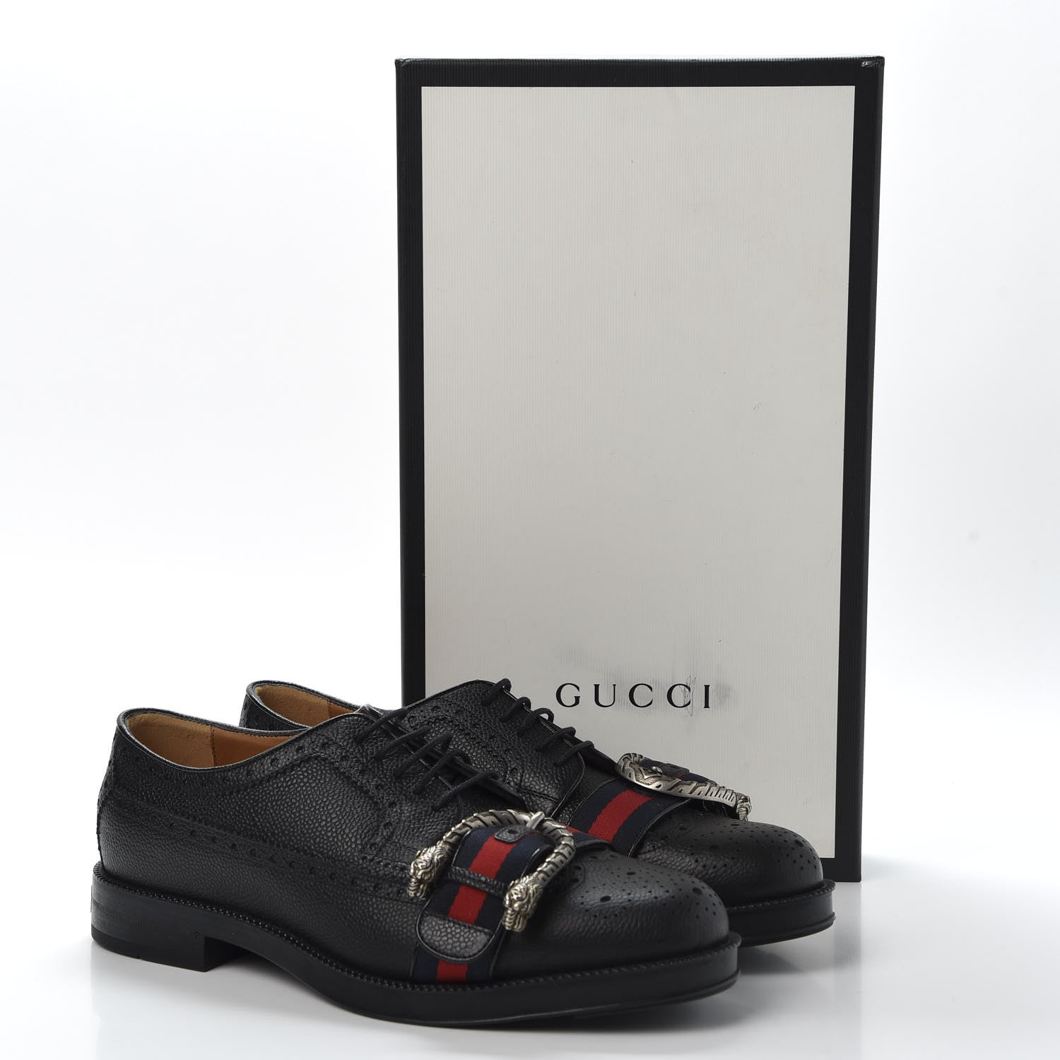 Gucci Calfskin Web Mens Queercore Brogue Derby Shoes 7 Black 12 of 12