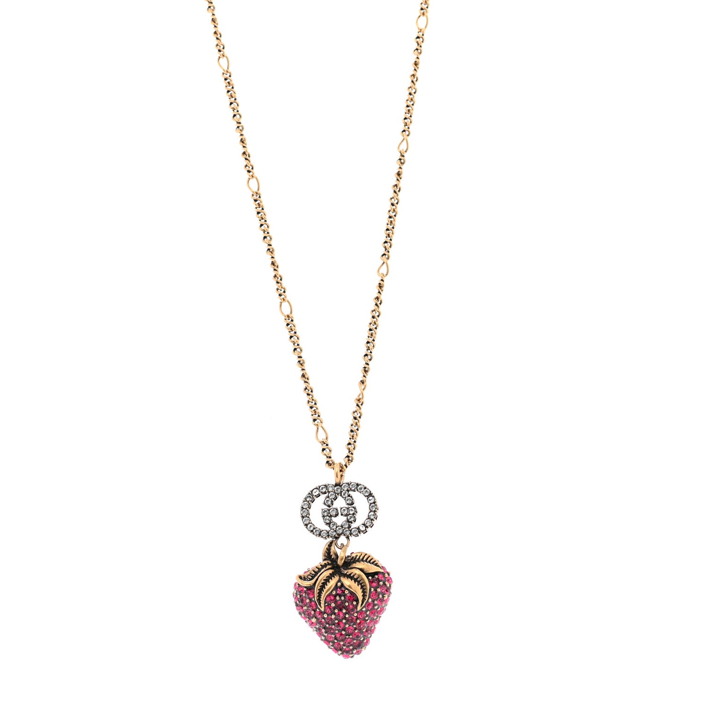Crystal Embellished Strawberry Necklace Red Aged Gold