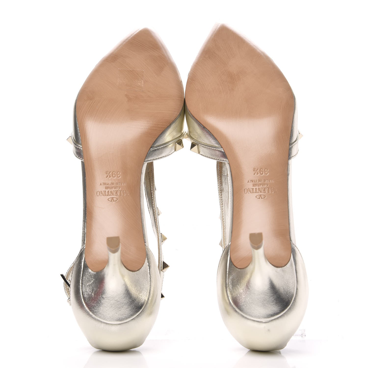 Valentino Garavani Metallic Nappa Rockstud Cross Strap D'Orsay 55mm Pumps 39.5 Platino 5 of 8
