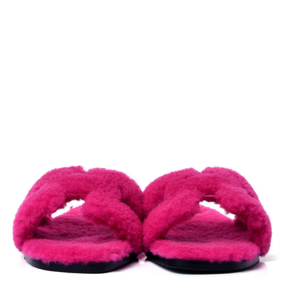 Hermes Woolskin Oran Sandals 37 Rose Fuchsia 2 of 6