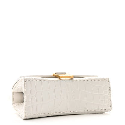 Balenciaga Shiny Calfskin Crocodile Embossed Hourglass Top Handle Bag XS White 3 of 12