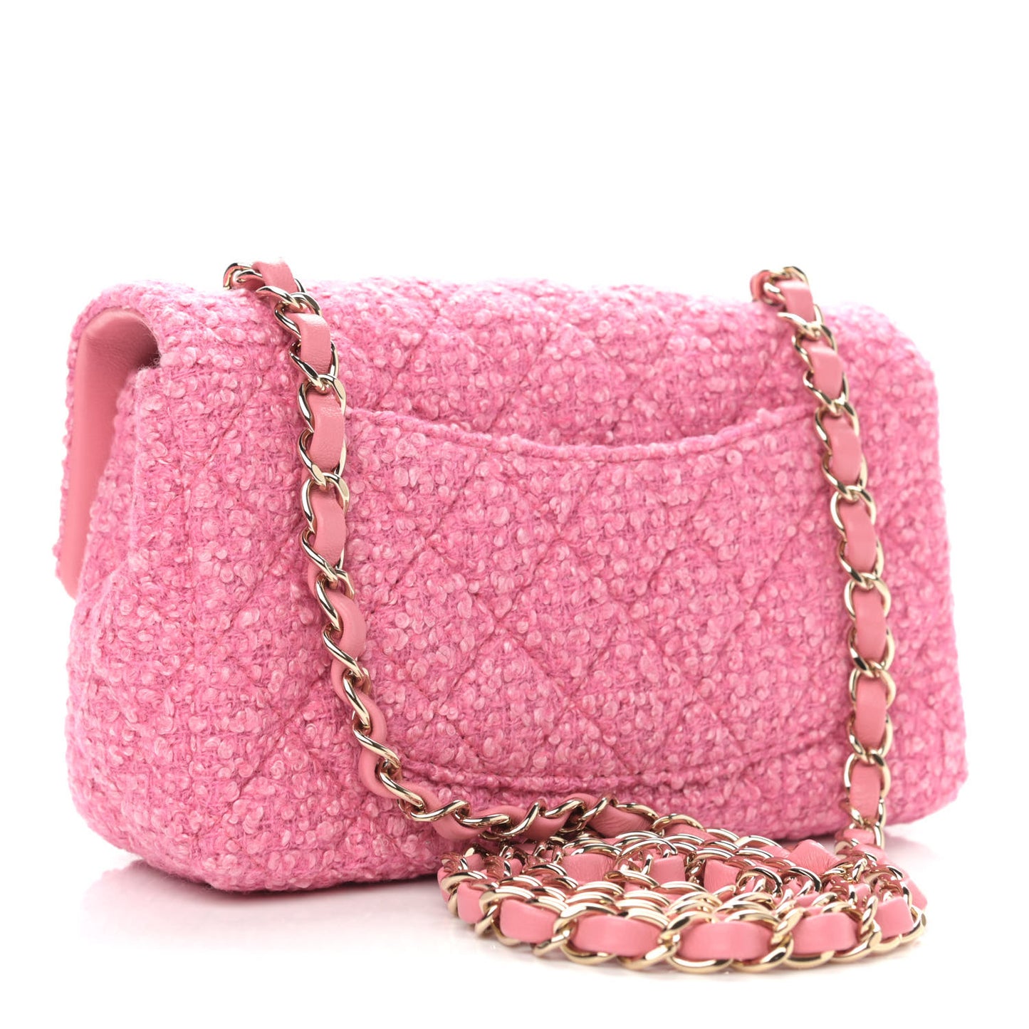 Wool Tweed Quilted Mini Rectangular Flap Dark Pink Fuchsia