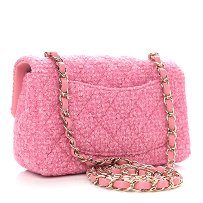 Chanel Wool Tweed Quilted Mini Rectangular Flap Dark Pink Fuchsia 2 of 10