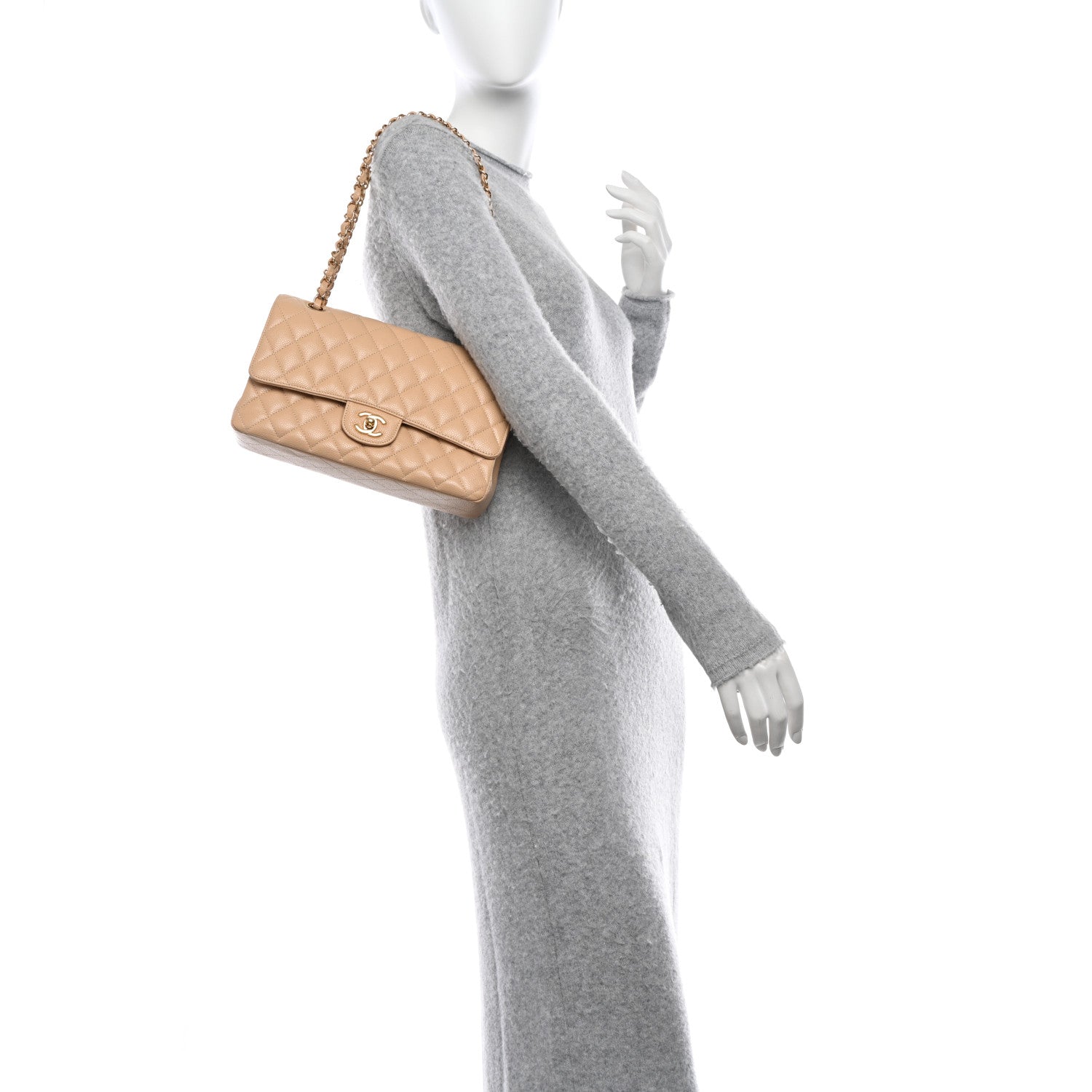 Chanel Caviar Quilted Medium Double Flap Beige 2 of 10