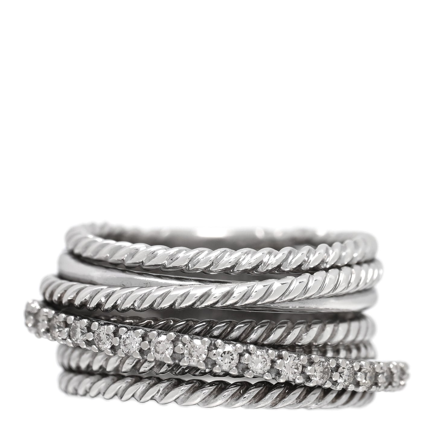 Sterling Silver 14K White Gold Diamond 11mm Wide Crossover Cable Ring 52 6