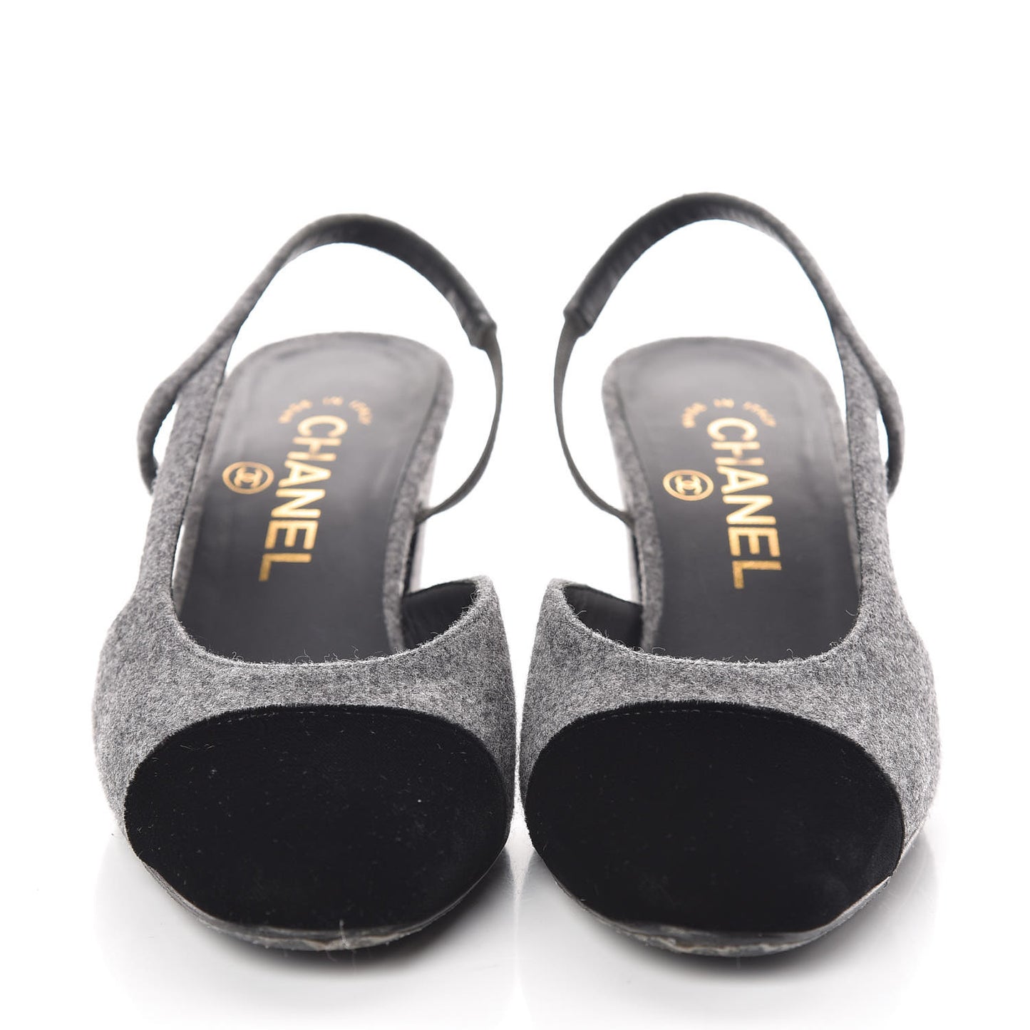 Wool Velvet Cap Toe CC Slingback Pumps 35.5 Black Grey
