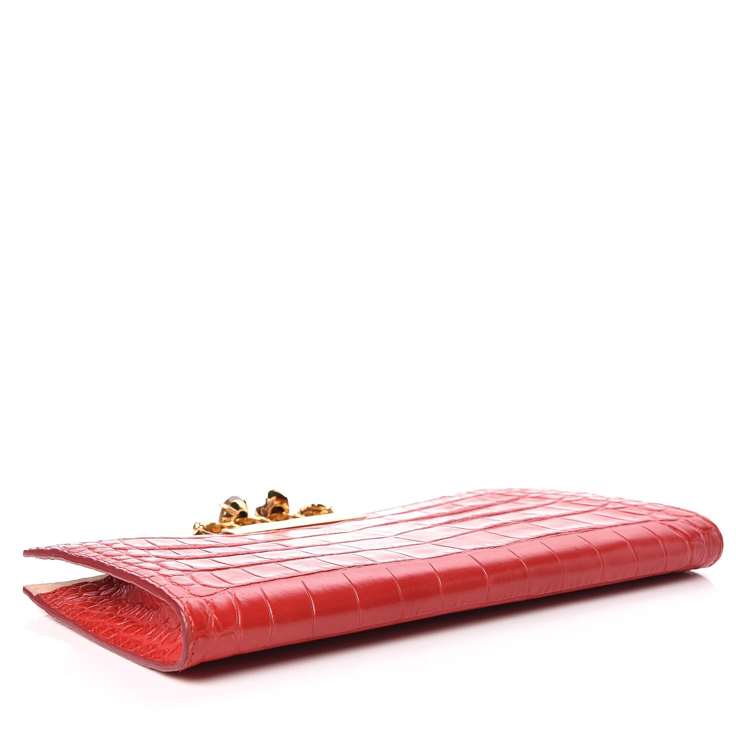 Alexander McQueen Calfskin Crocodile Embossed Knuckle Flat Clutch 4 of 12