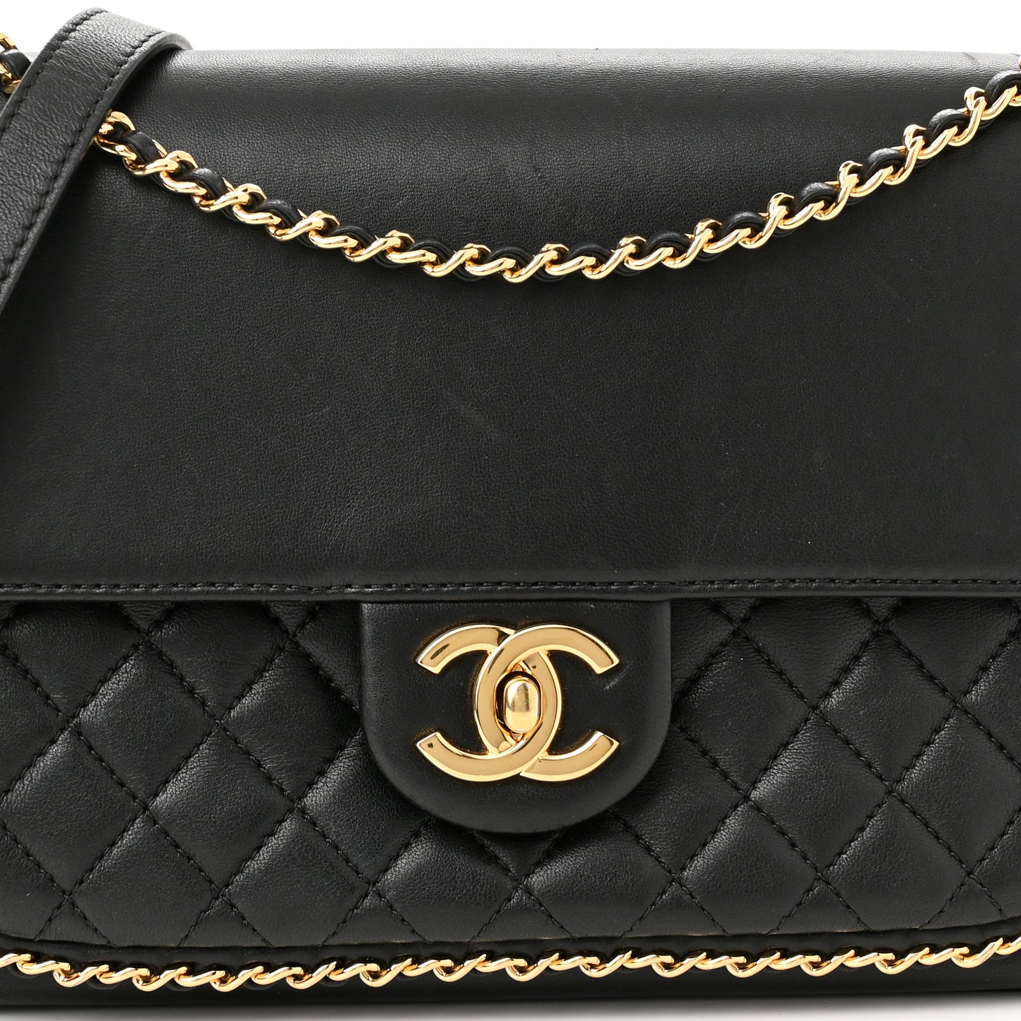 Lambskin Quilted Large CC Unchained Crossbody Black